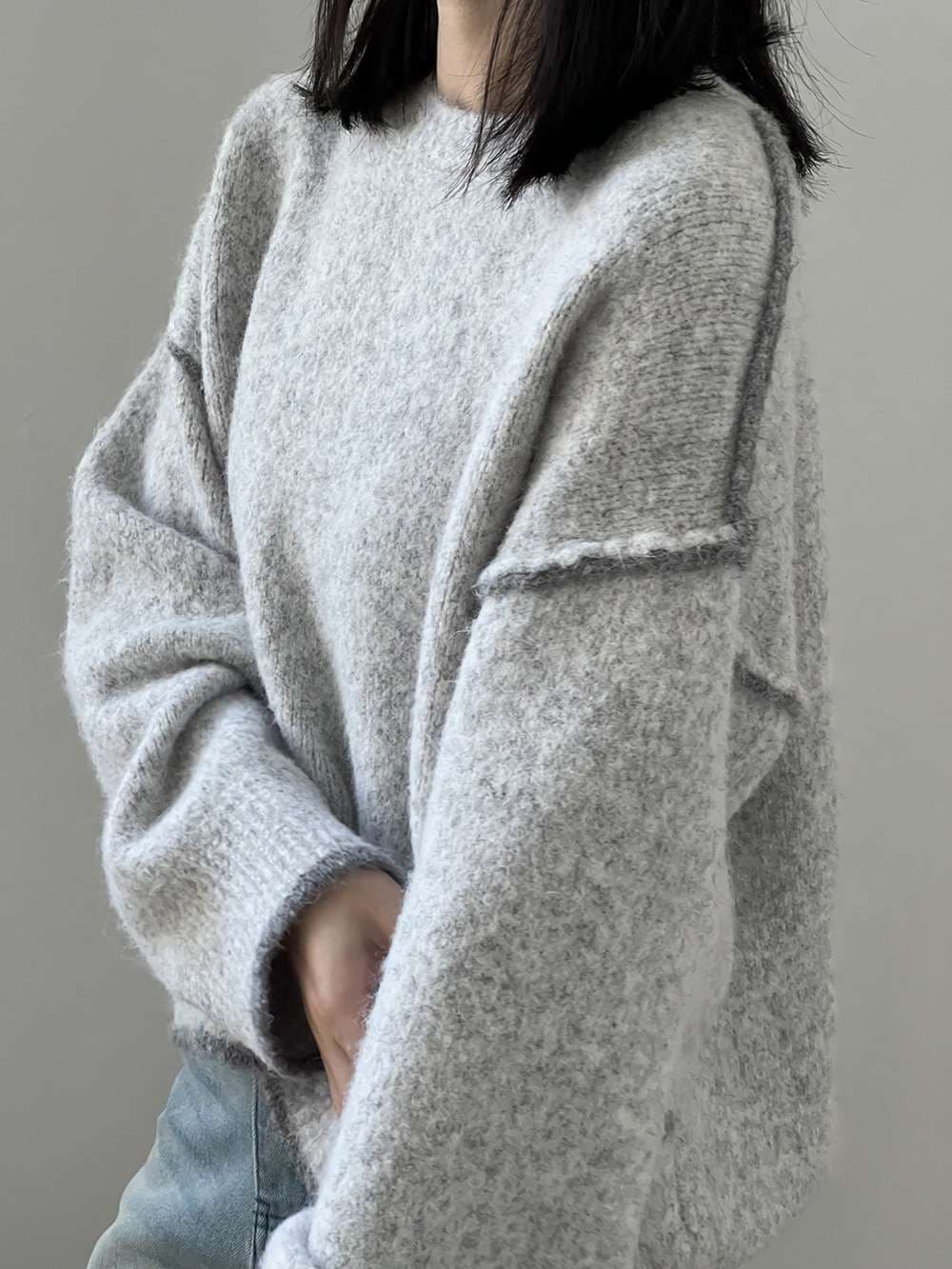 イエベ春/イエベ秋服　オーバーサイズ切替ニットトレーナー