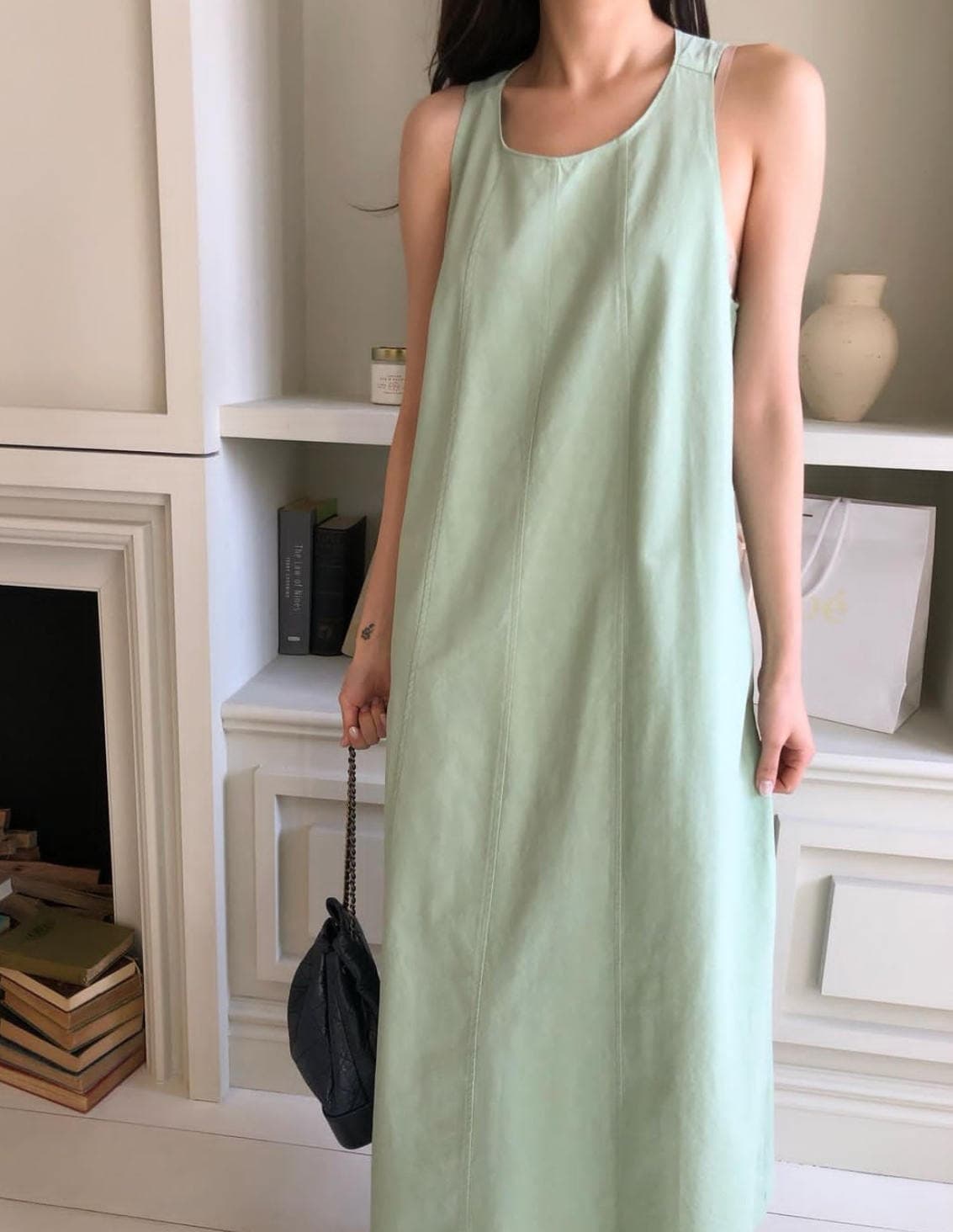 イエベ服　韓国風ノースリーブワンピース 上品ロング丈