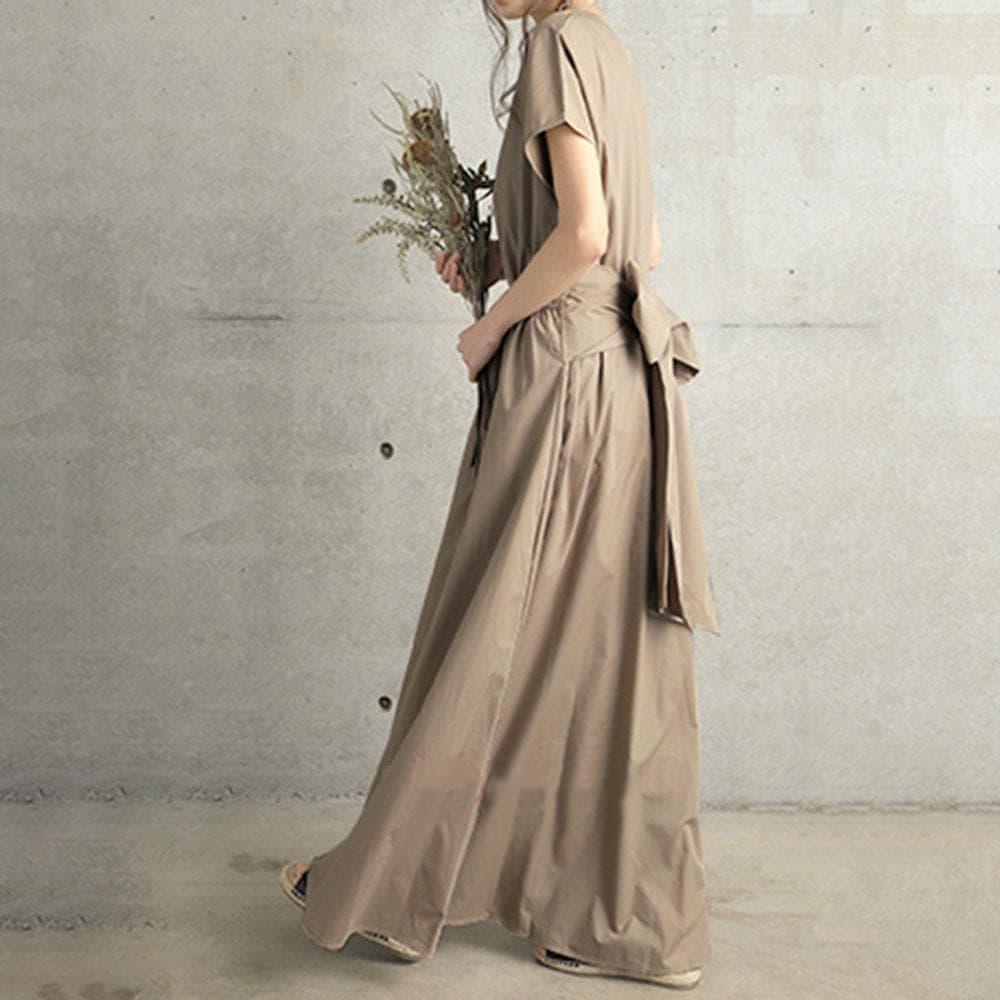 イエベ春/イエベ秋服　優美なリボン結びマキシワンピース