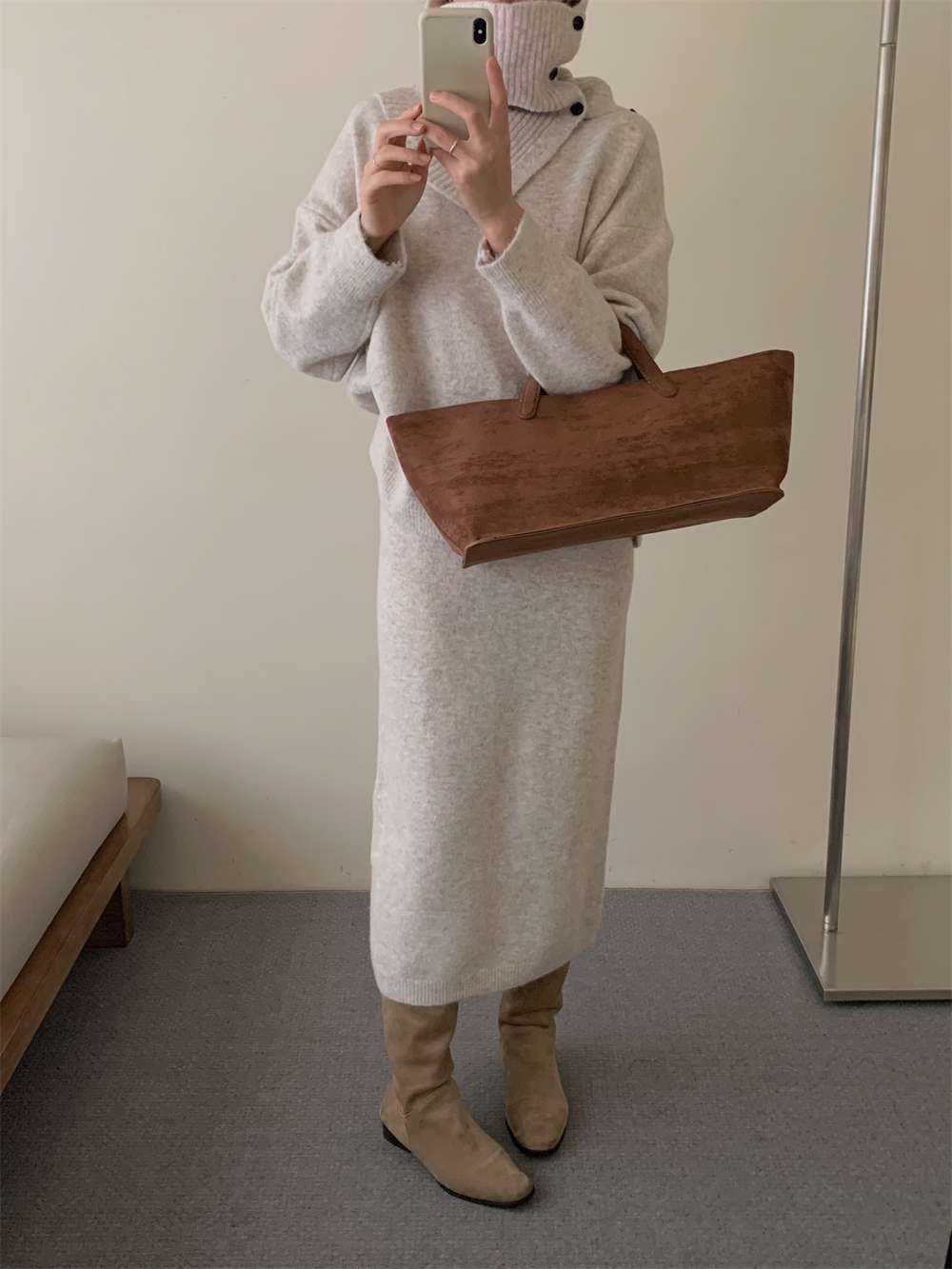 イエベ春/イエベ秋服　上質リブニット風タートルセットアップ