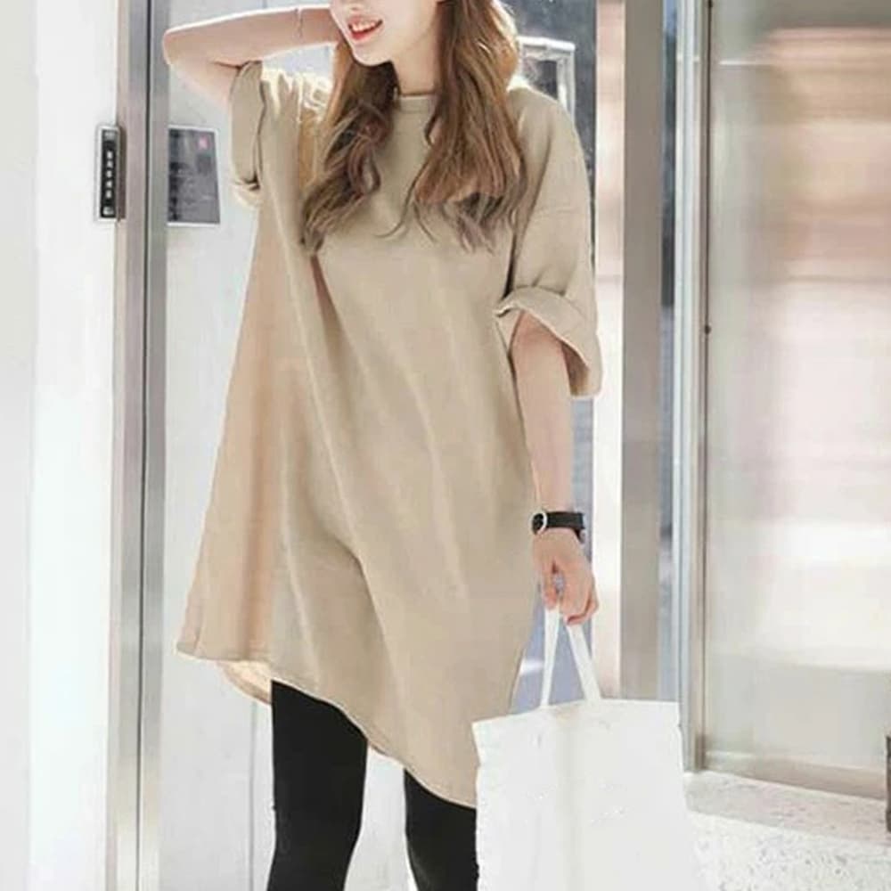 イエベ春/イエベ秋服　サイドスリット入り 大人のゆったりチュニックワンピース