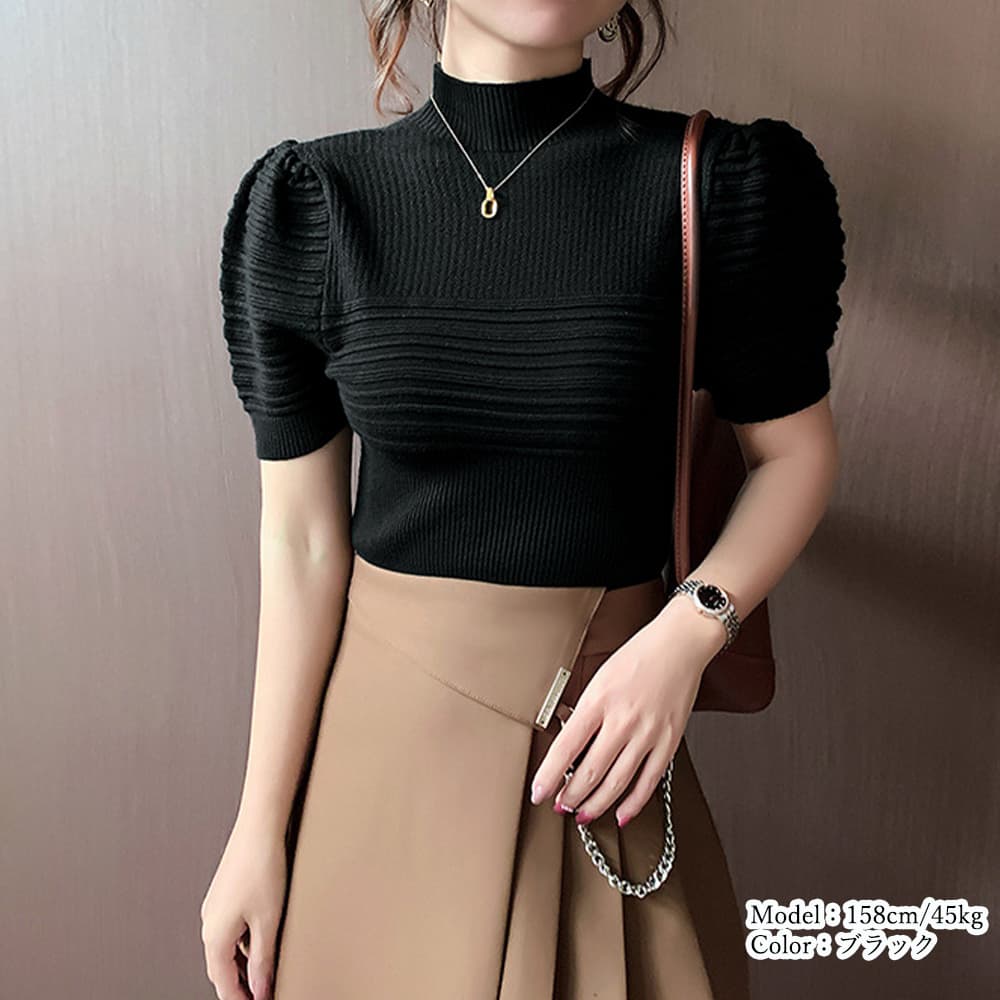 イエベ春/イエベ秋服　パフスリーブ ハイネック半袖