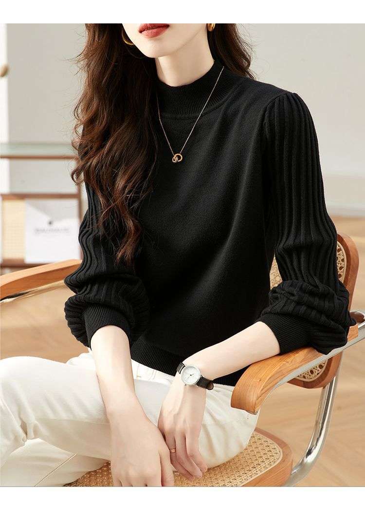 イエベ春/イエベ秋服　ふんわり袖モックネックニット