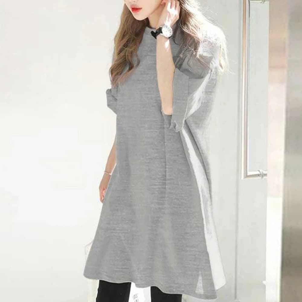 イエベ春/イエベ秋服　サイドスリット入り 大人のゆったりチュニックワンピース