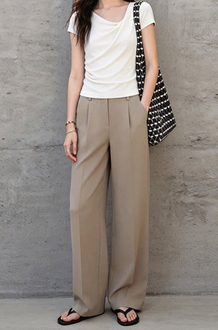 イエベ春/イエベ秋服　ハイウエストセンタープレスワイドストレートパンツ