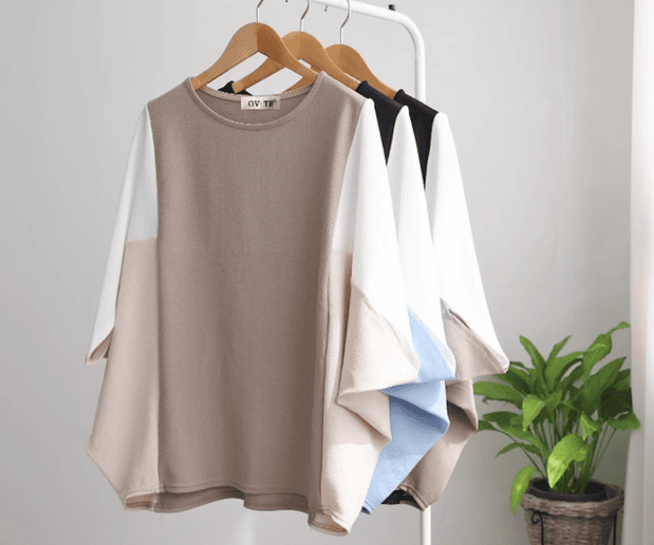 イエベ春/イエベ秋服　優雅なバイカラーゆったりトップス