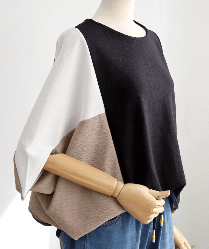 イエベ春/イエベ秋服　優雅なバイカラーゆったりトップス