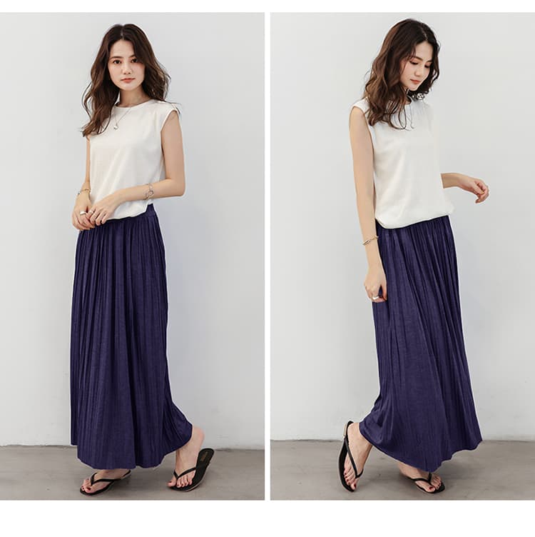 イエベ春/イエベ秋服　優雅な揺れ感 ロングプリーツスカート