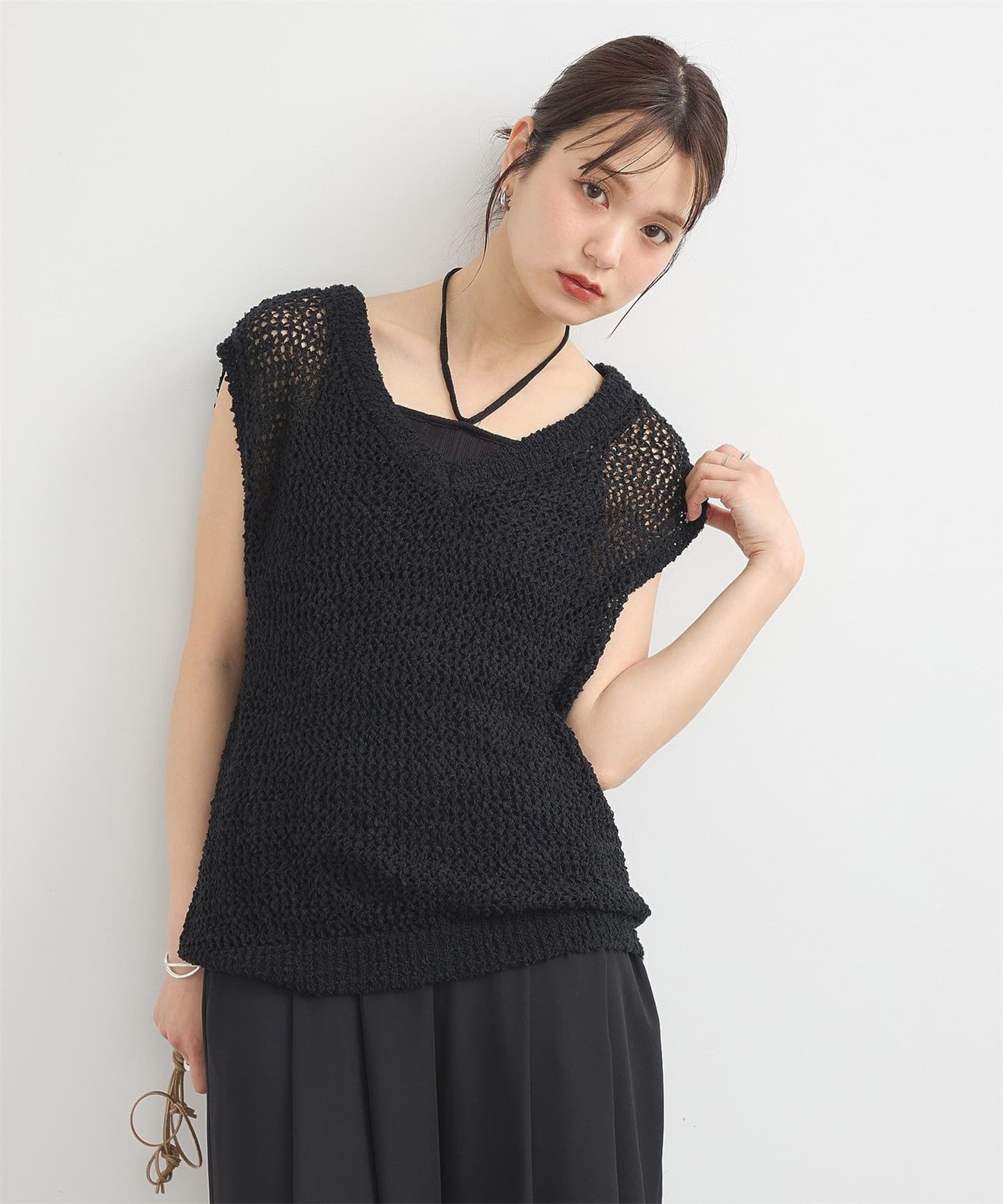 イエベ春/イエベ秋服　透かし編みニットベスト