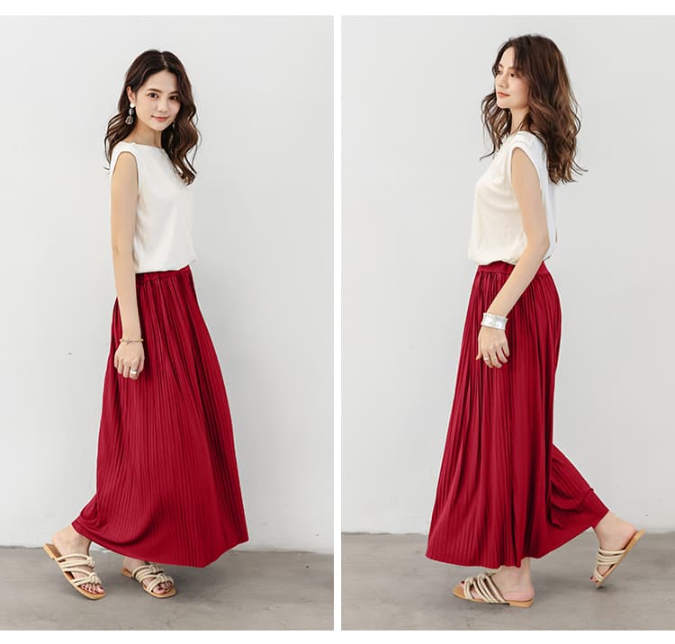 イエベ春/イエベ秋服　優雅な揺れ感 ロングプリーツスカート