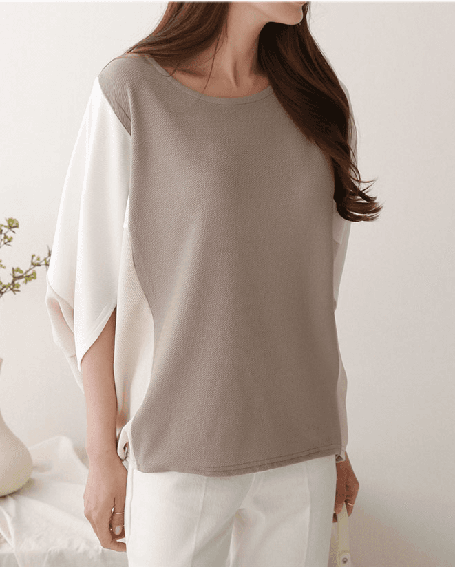 イエベ春/イエベ秋服　優雅なバイカラーゆったりトップス