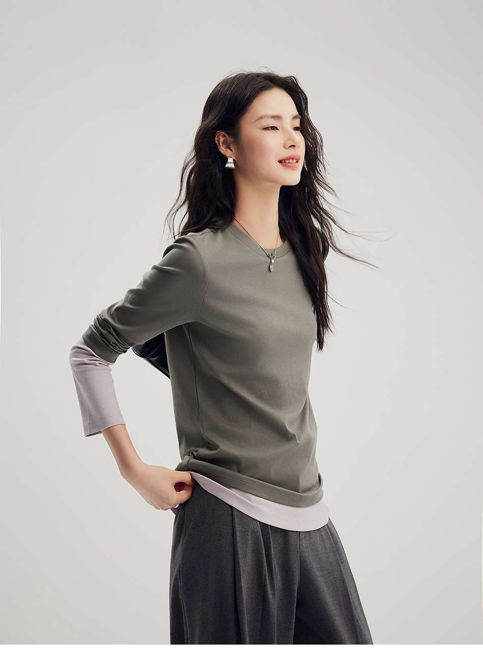 イエベ春/イエベ秋服　重ね着風ロングスリーブプルオーバ