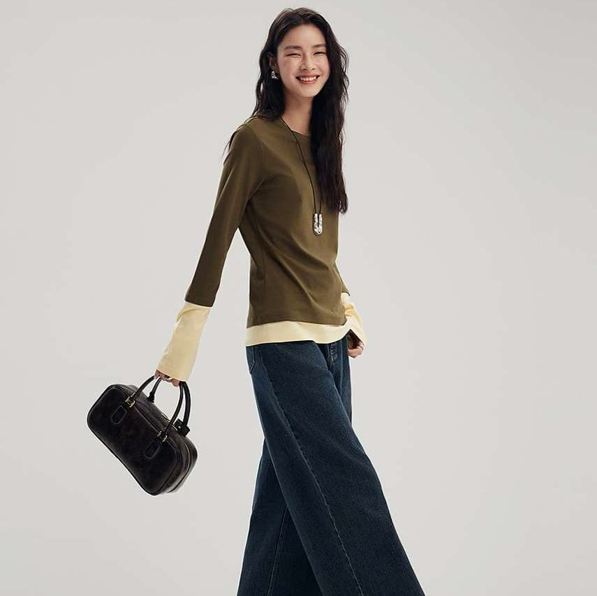 イエベ春/イエベ秋服　重ね着風ロングスリーブプルオーバ