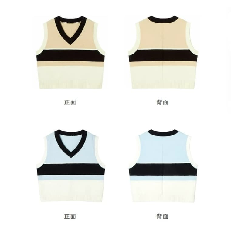 イエベ春/イエベ秋服　Vネック重ね着風ニットベスト