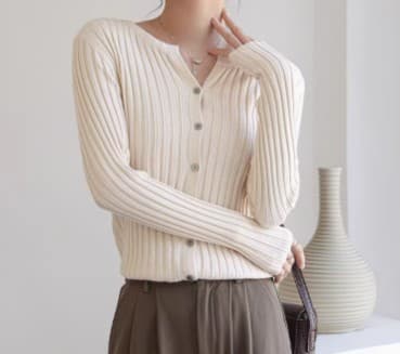 イエベ春/イエベ秋服　リブ編みカーディガン