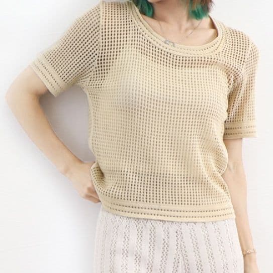 イエベ春/イエベ秋服　透かし編みニット レディースTシャツ