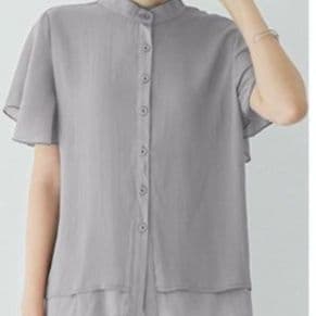 イエベ春/イエベ秋服　フレア袖 バンドカラーシャツブラウス