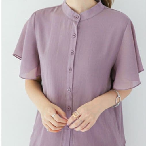 イエベ春/イエベ秋服　フレア袖 バンドカラーシャツブラウス