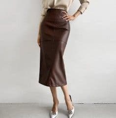 イエベ春/イエベ秋服　本格レザー調ハイウエストタイトスカート