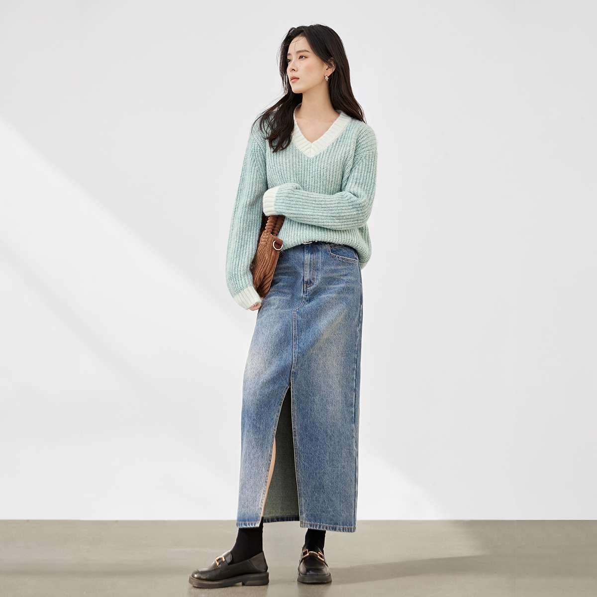 イエベ春/イエベ秋服　リブニット切り替えニット