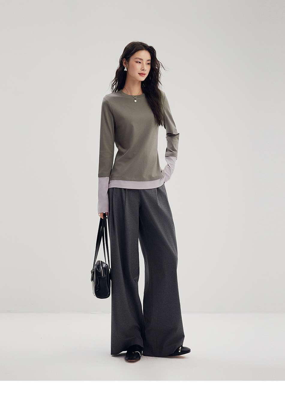 イエベ春/イエベ秋服　重ね着風ロングスリーブプルオーバ