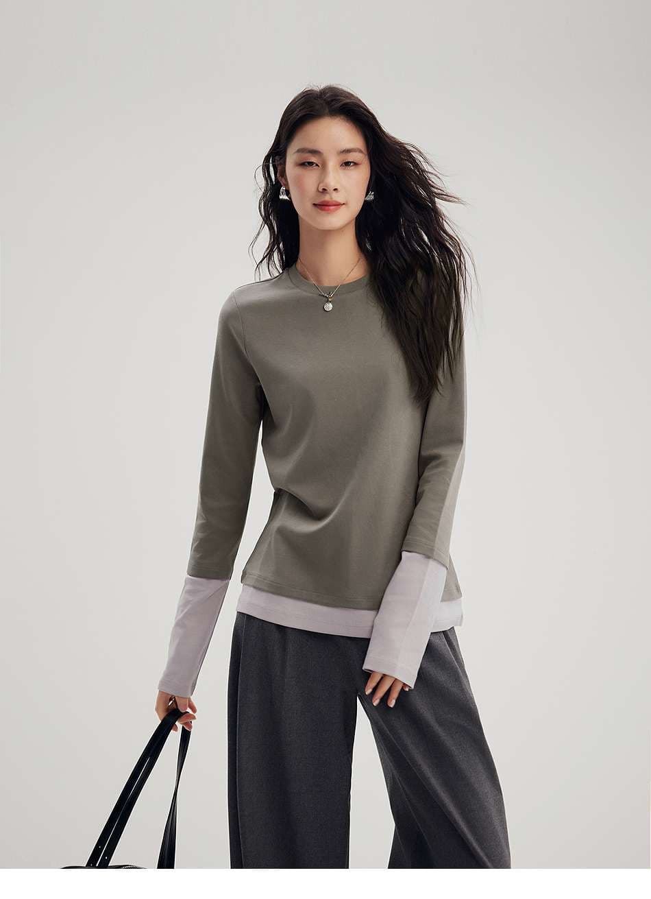 イエベ春/イエベ秋服　重ね着風ロングスリーブプルオーバ
