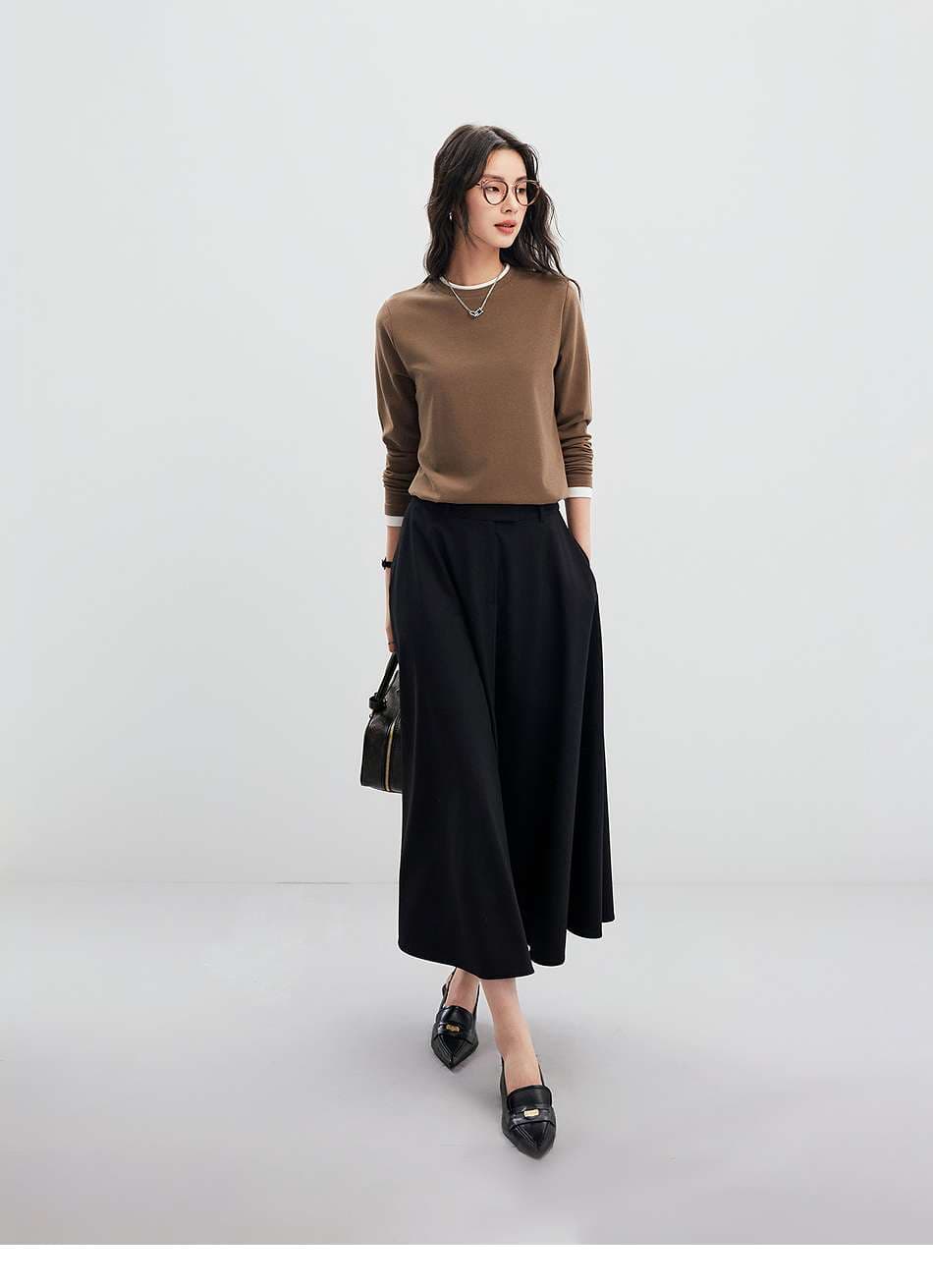 イエベ春/イエベ秋服　重ね着風ラウンドネック長袖トップス