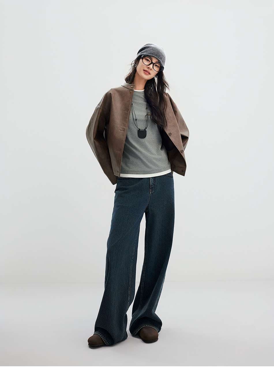 イエベ春/イエベ秋服　重ね着風ラウンドネック長袖トップス