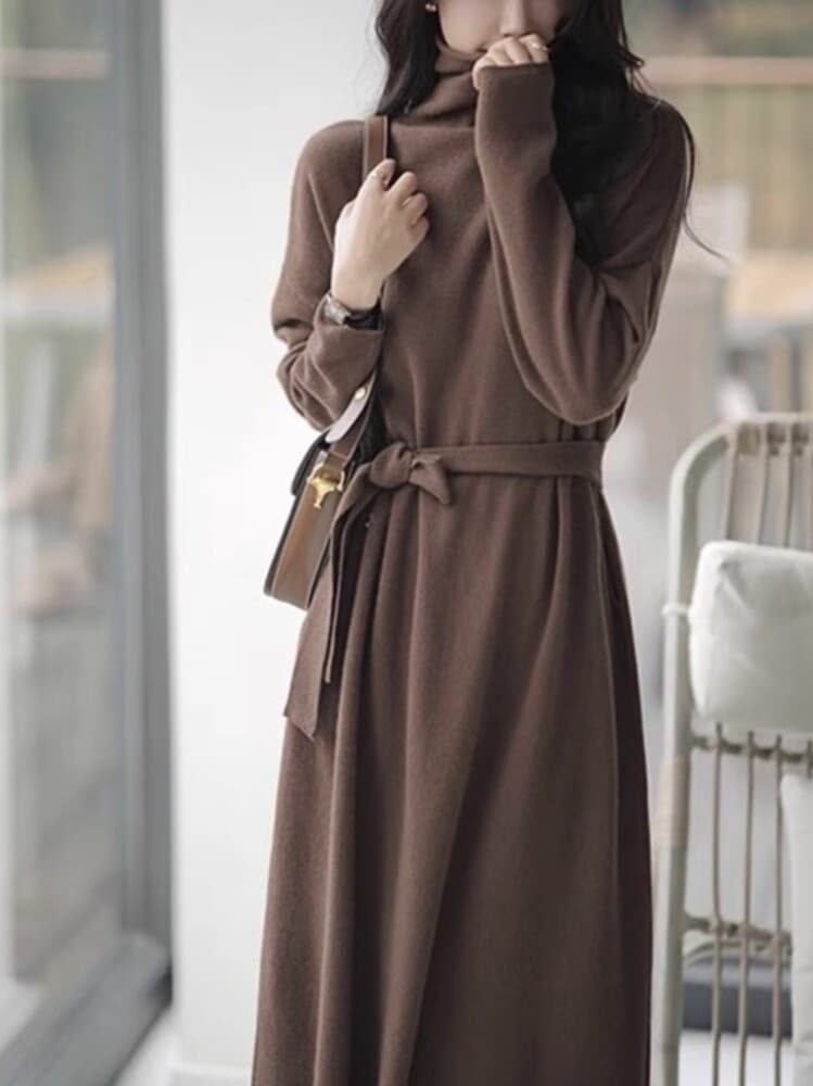 イエベ秋服 ハイネックロングセータワンピース
