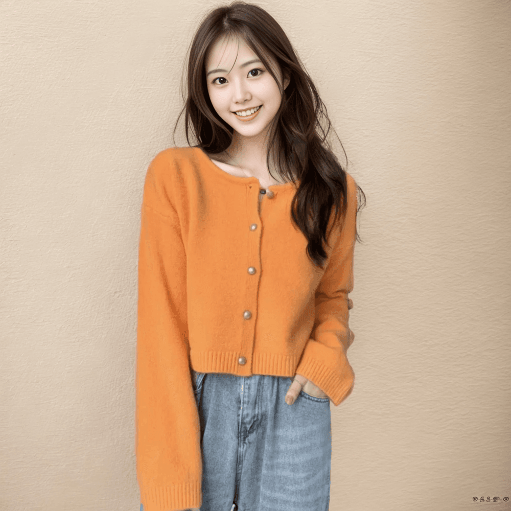 イエベ春/イエベ秋服 ボタン付きショートニット