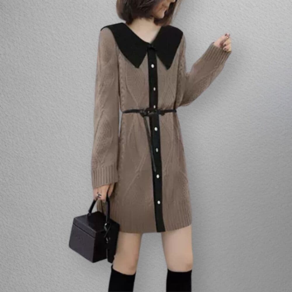イエベ春/イエベ秋服 フロントボタンバイカラーワンピース