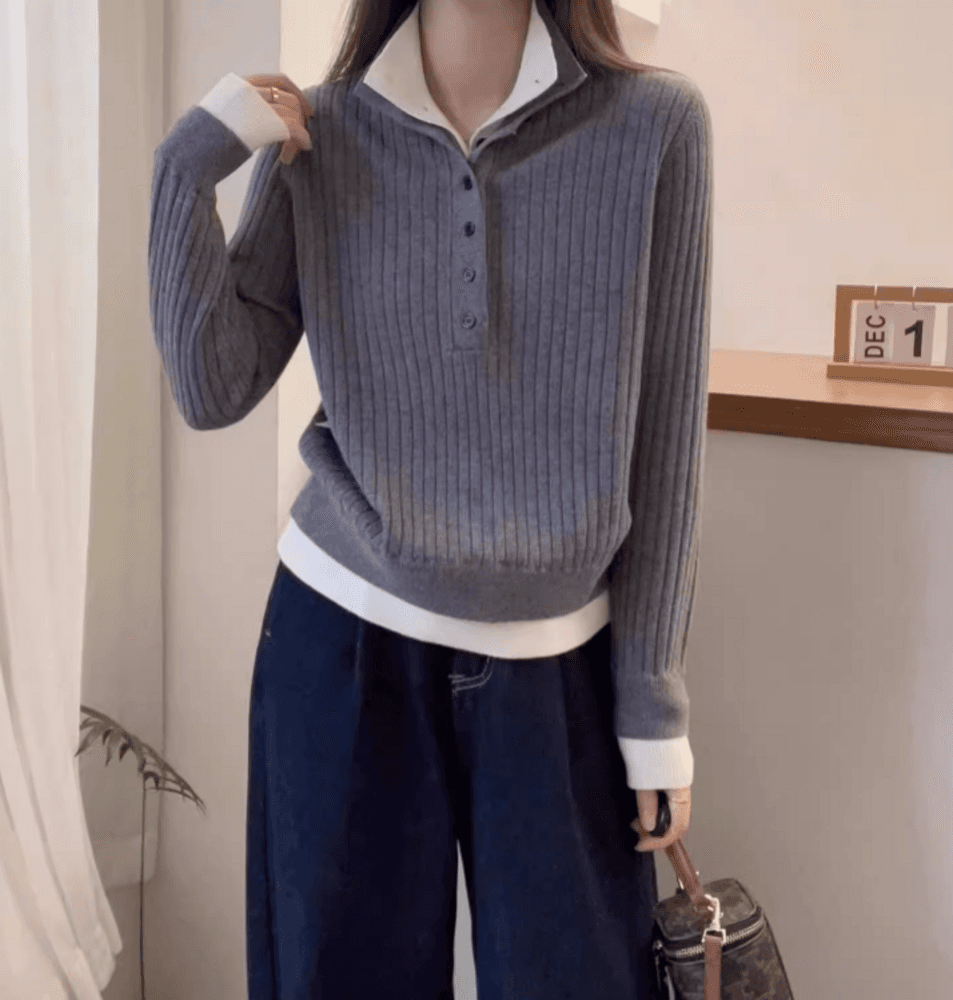 イエベ春/イエベ秋服 ジッパー付きハイネックニット