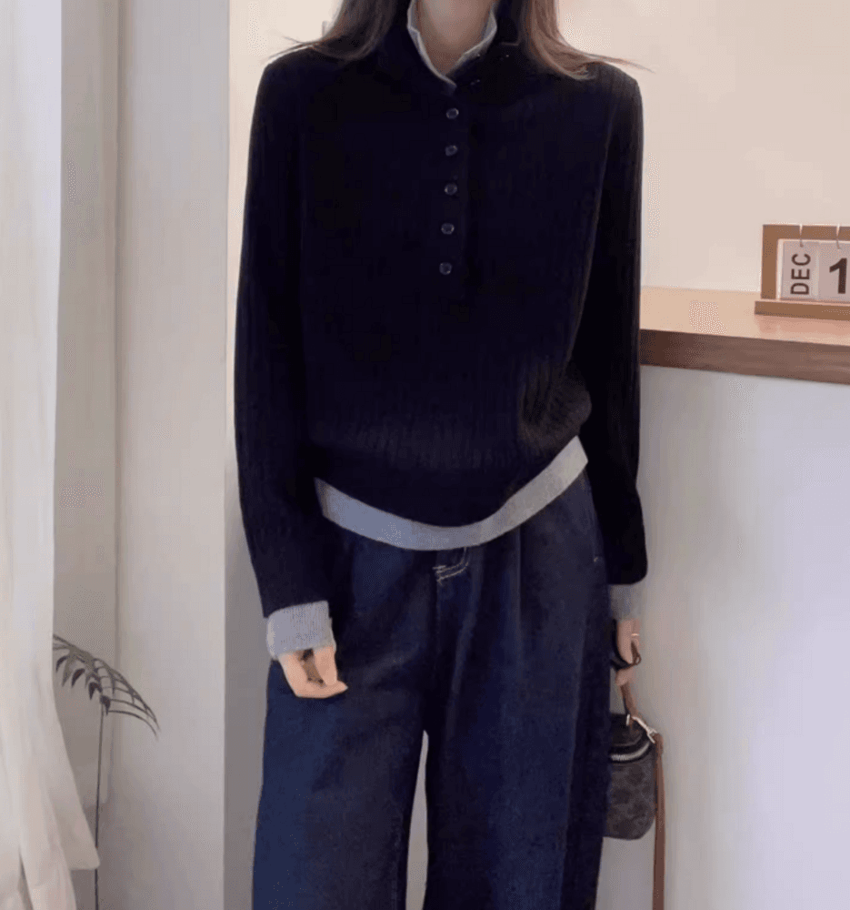 イエベ春/イエベ秋服 ジッパー付きハイネックニット
