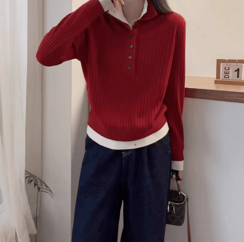 イエベ春/イエベ秋服 ジッパー付きハイネックニット