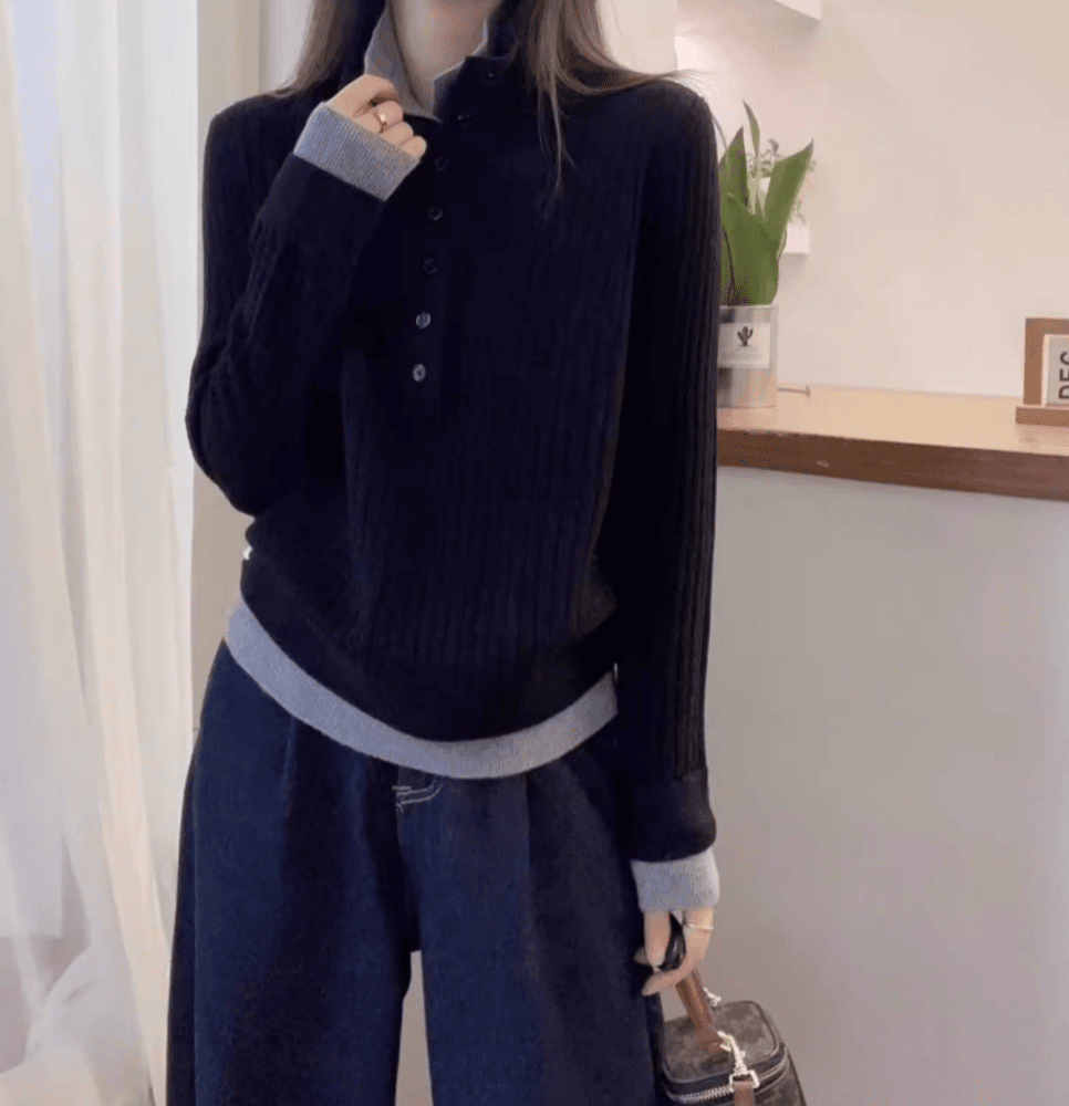 イエベ春/イエベ秋服 ジッパー付きハイネックニット