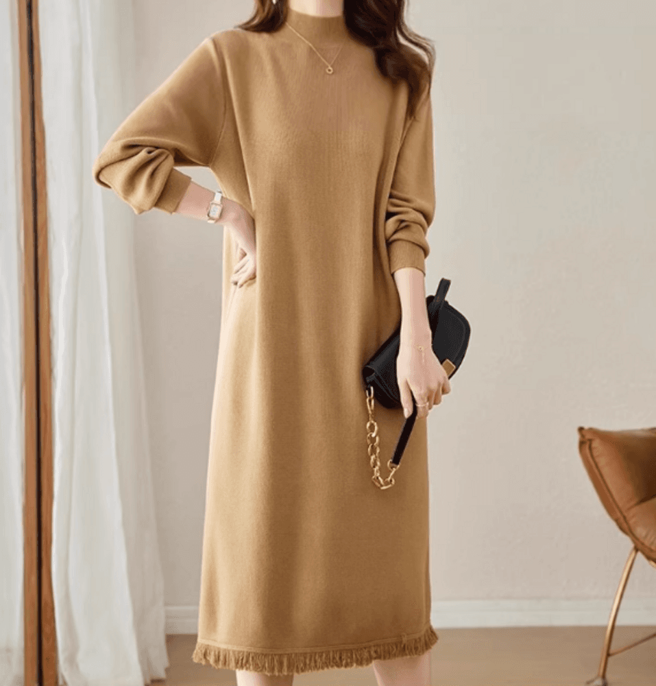 イエベ春/イエベ秋服 ハーフネックAラインワンピース
