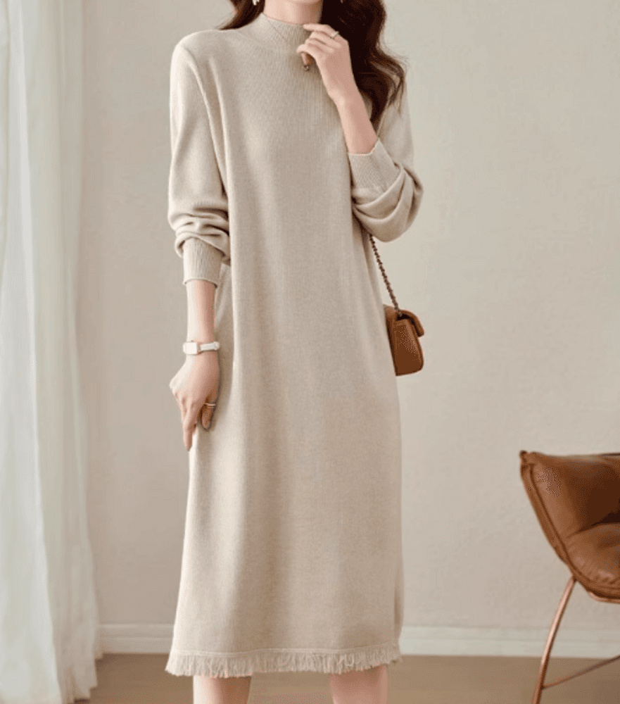 イエベ春/イエベ秋服 ハーフネックAラインワンピース