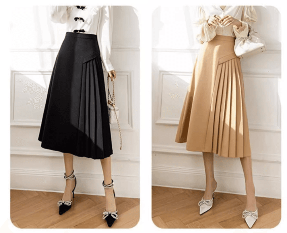 イエベ春/イエベ秋服 切り替えプリーツフレアスカート