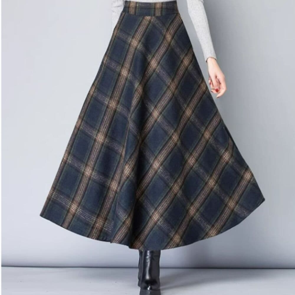 イエベ秋服 チェック柄 Aライン ロングスカート