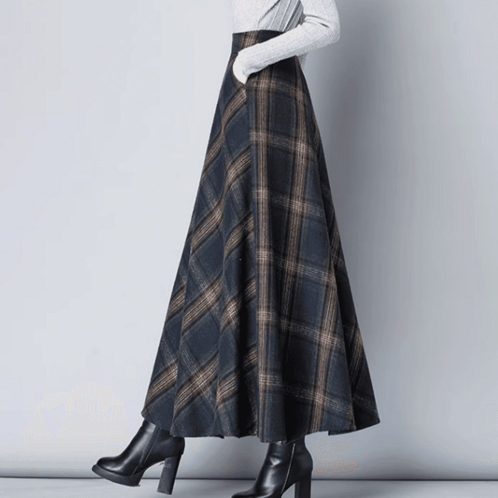 イエベ秋服 チェック柄 Aライン ロングスカート
