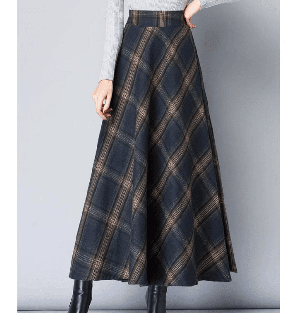 イエベ秋服 チェック柄 Aライン ロングスカート