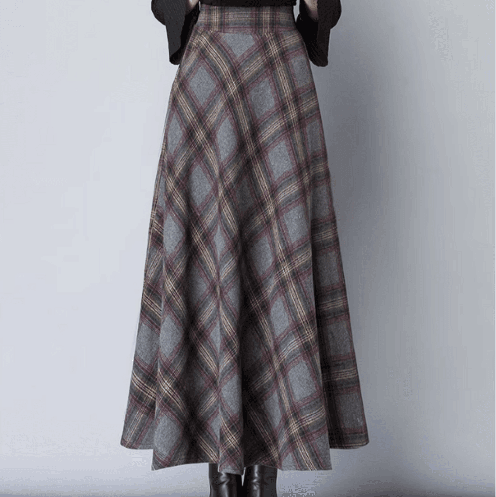 イエベ秋服 チェック柄 Aライン ロングスカート