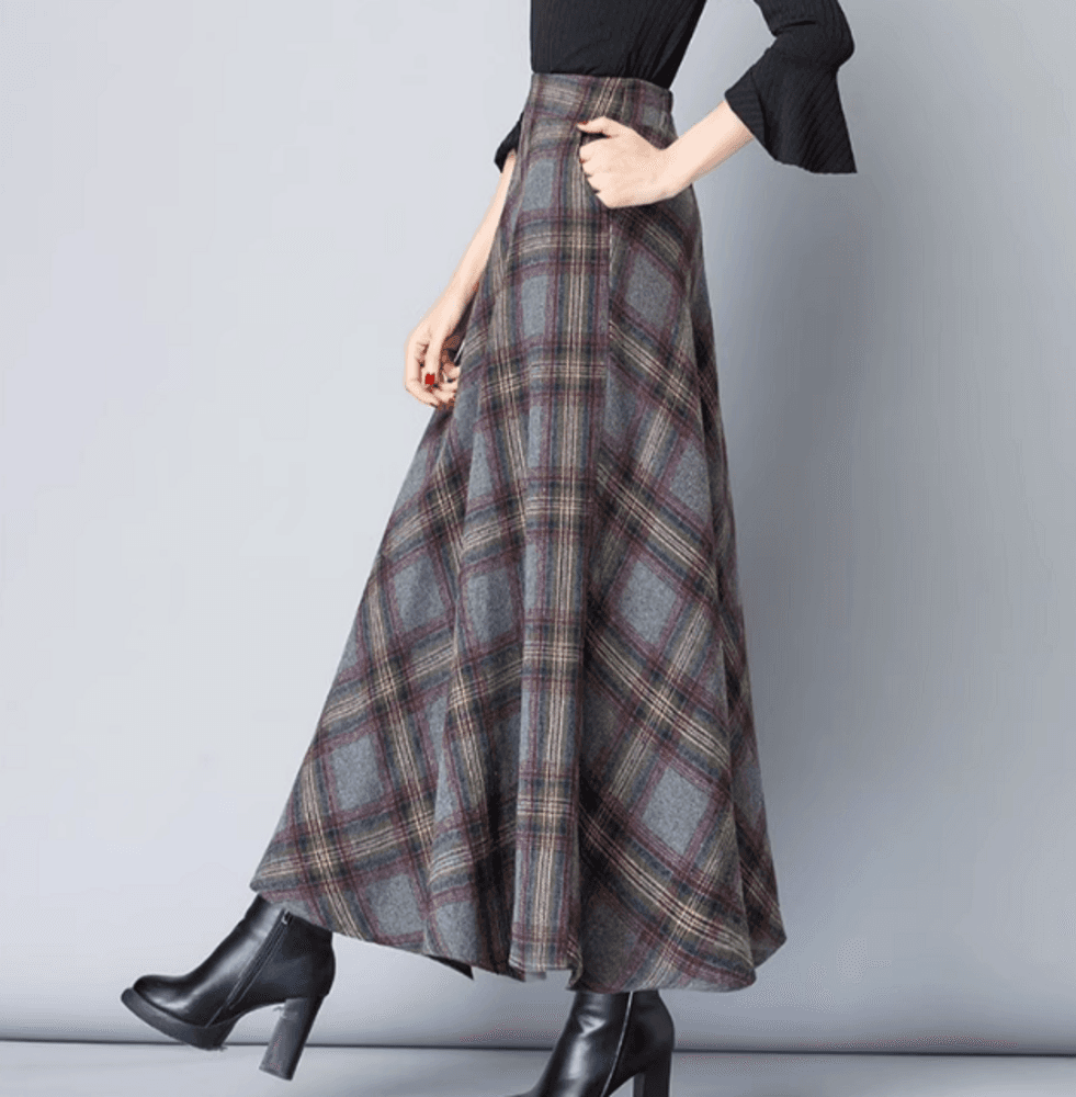 イエベ秋服 チェック柄 Aライン ロングスカート