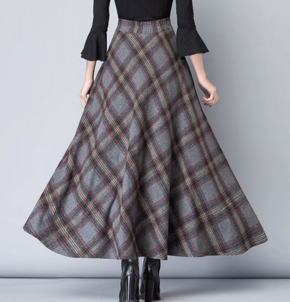 イエベ秋服 チェック柄 Aライン ロングスカート