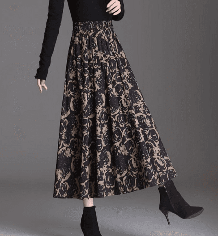 イエベ秋服 花柄Aラインロングスカート