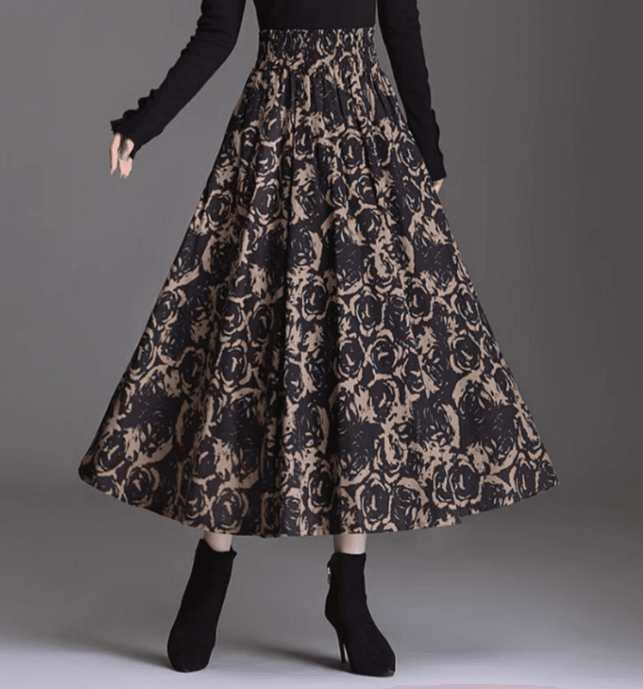 イエベ秋服 花柄Aラインロングスカート