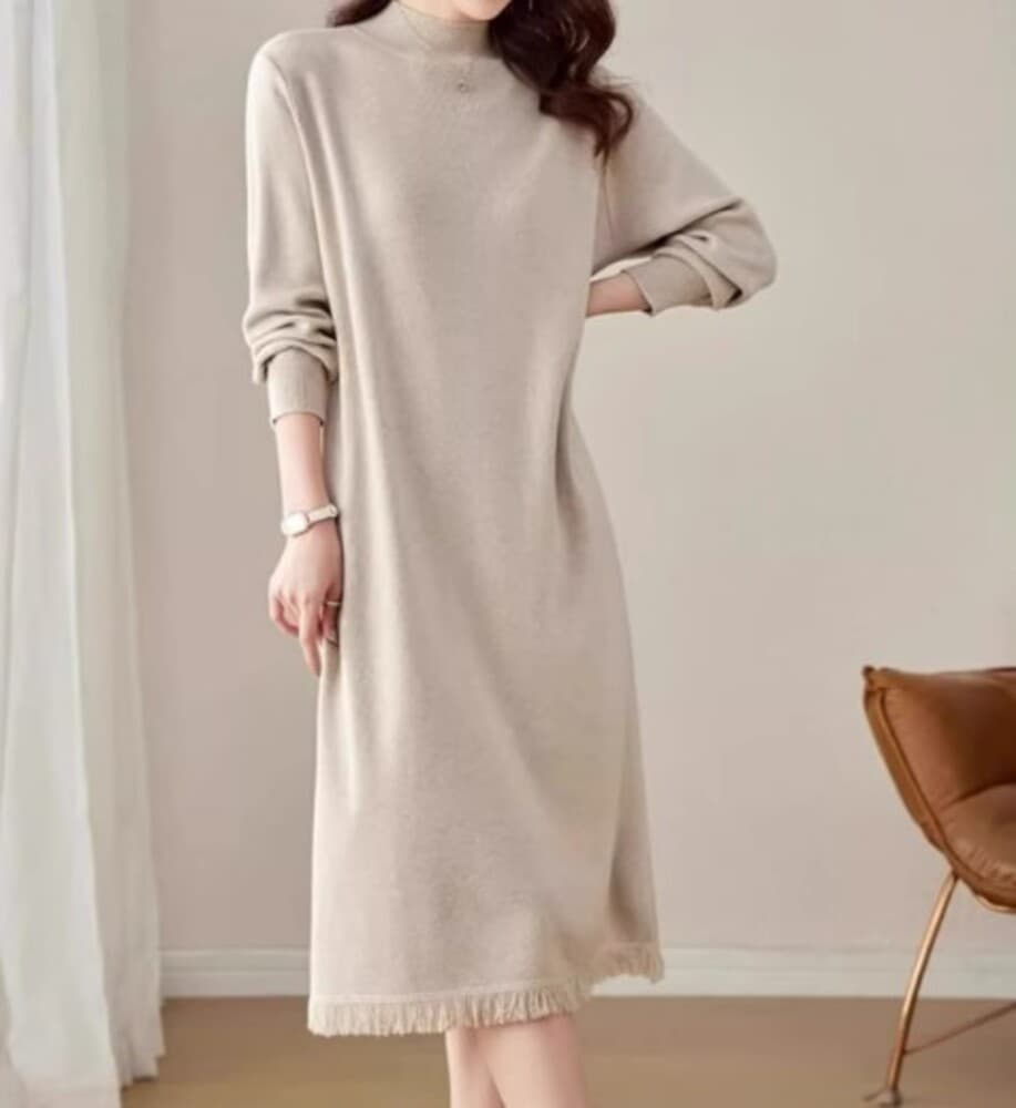 イエベ春/イエベ秋服 ハーフネックAラインワンピース