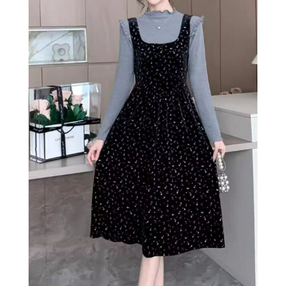 イエベ秋服 レトロ風花柄ワンピース2ピース