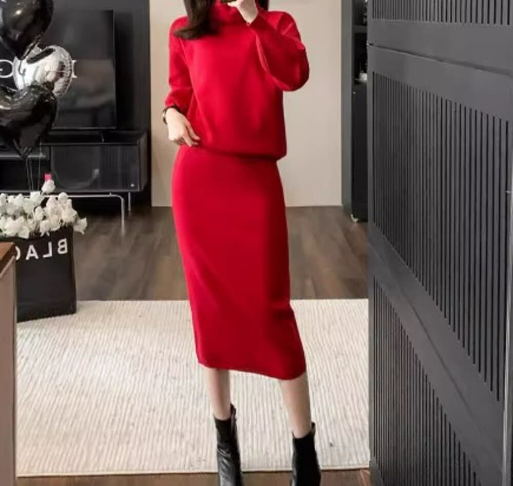 イエベ春/イエベ秋服 ハイネックセーター スカート セットアップ