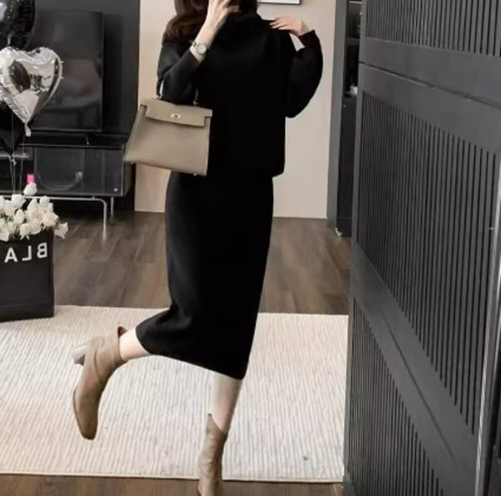 イエベ春/イエベ秋服 ハイネックセーター スカート セットアップ